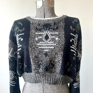 Vintage Expressions Chunky Retro Navy Cropped 1970’s Women’s Knitted Sweater